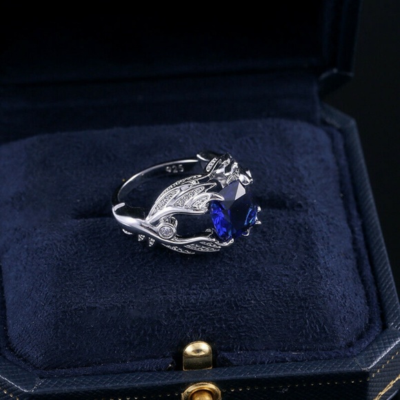 Luxury 925 Silver  Blue Sapphire Ring New - Picture 4 of 5